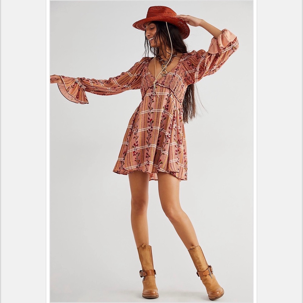 Free People Jackie Plaid Mini Dress Large Color: Rust Combo